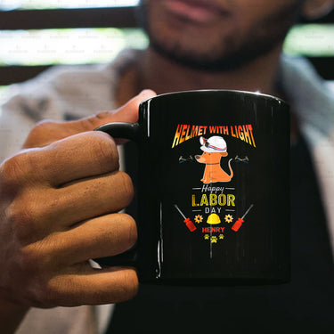 Personalized Dog Gift Idea - Helmet With Light Happy Labor Day For Dog Lovers - Black Mug